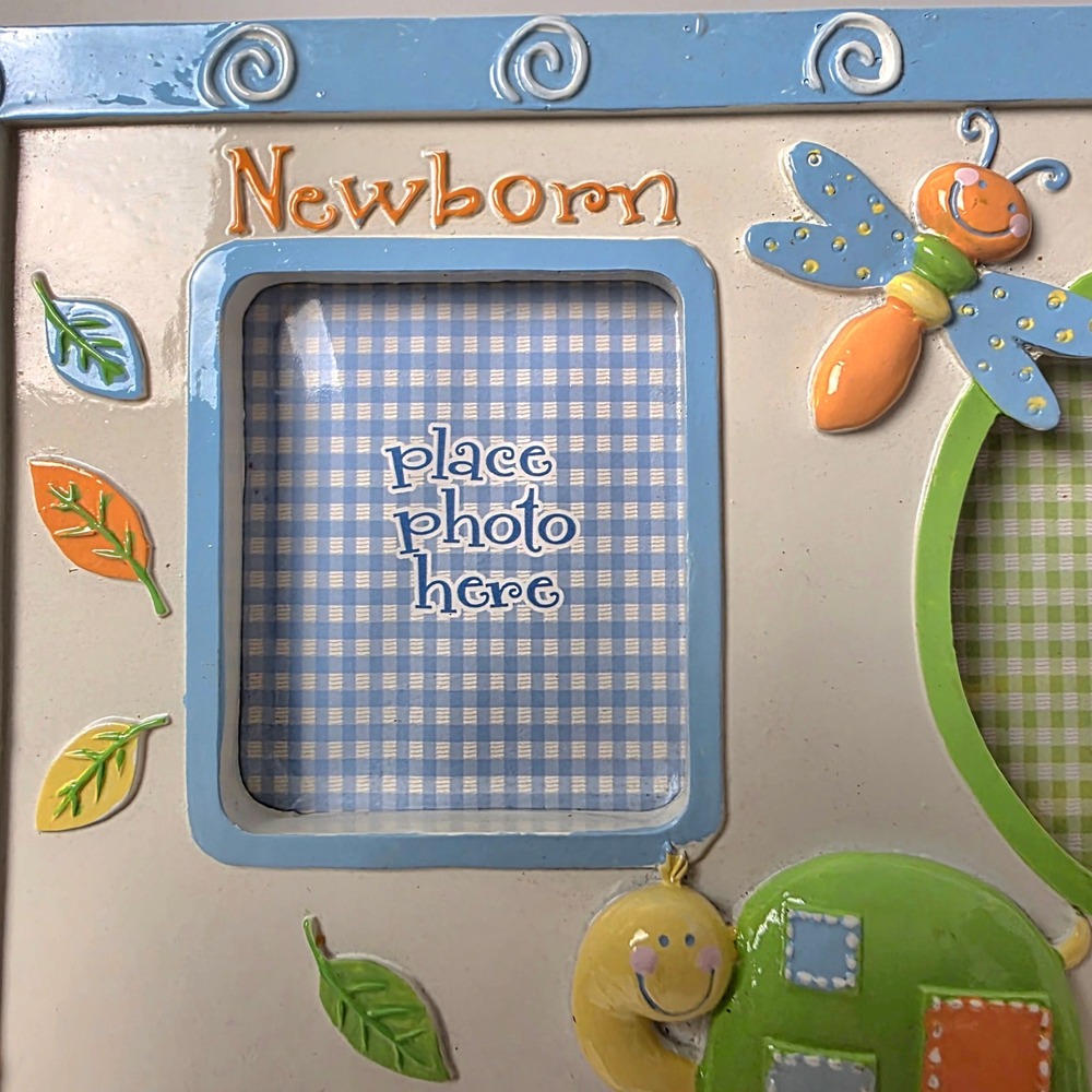 My First Year Baby Milestone Photo Frame 4 Openings Insects Turtle Frog Blue - Picture 8 of 8